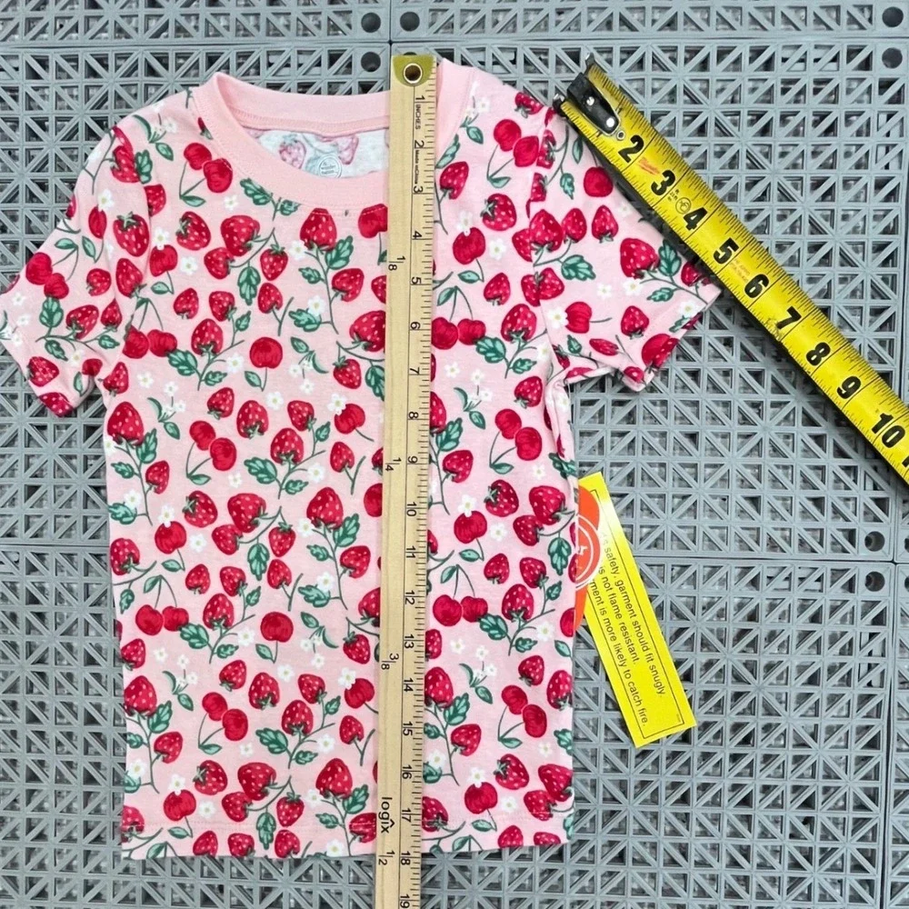 Pink‎ Strawberry Cherry Print Pajamas Girls 5T Snug Fit 2pc Set Springtime Cute